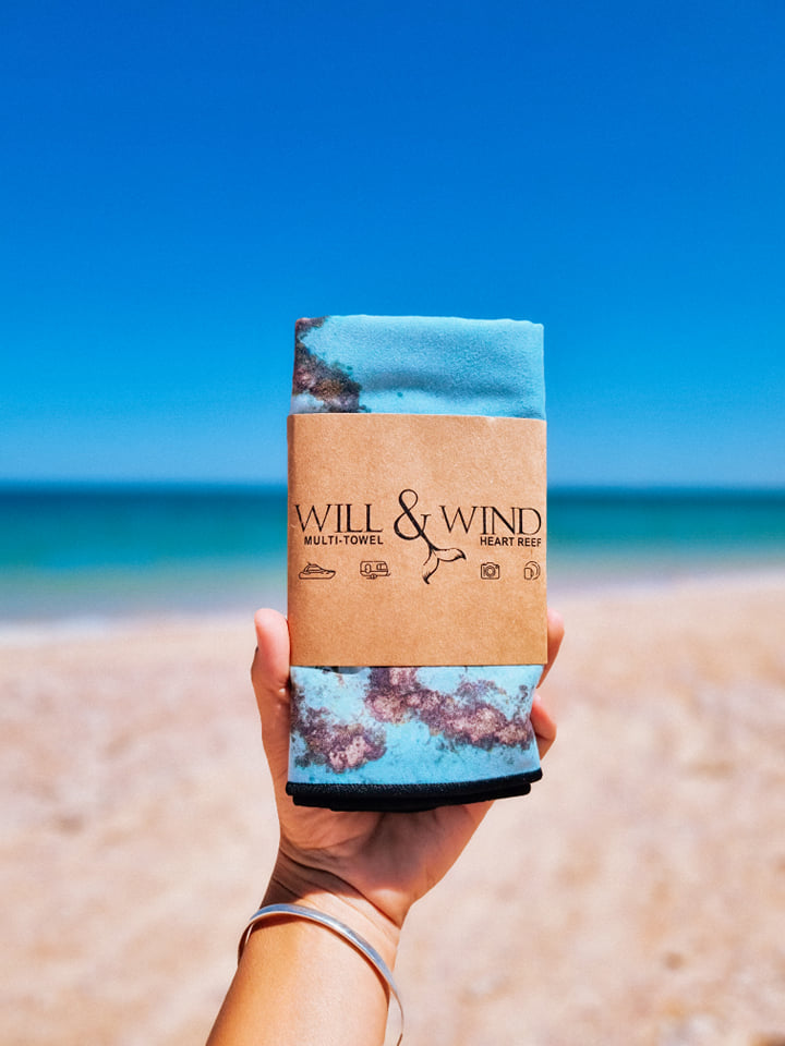 Heart Reef Multi-TowelInspired by the stunning coral that has naturally formed in the shape of a love heart off the Whitsundays in the Great Barrier Reef, QLDHeart Reef is a special design as we took our community up in a door-less Heli-flight via social media. We spent 2 hours in the air exploring the incredible reef, sea life and patterns that had formed in the ocean of the Great Barrier Reef.Once we landed we shared more photos and videos and asked our customers for their help in designing this towel wit