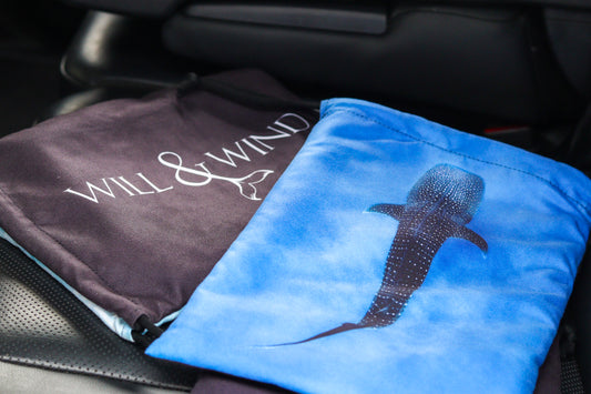 Will and Wind car seat towel bag front and back on car seat alternate view