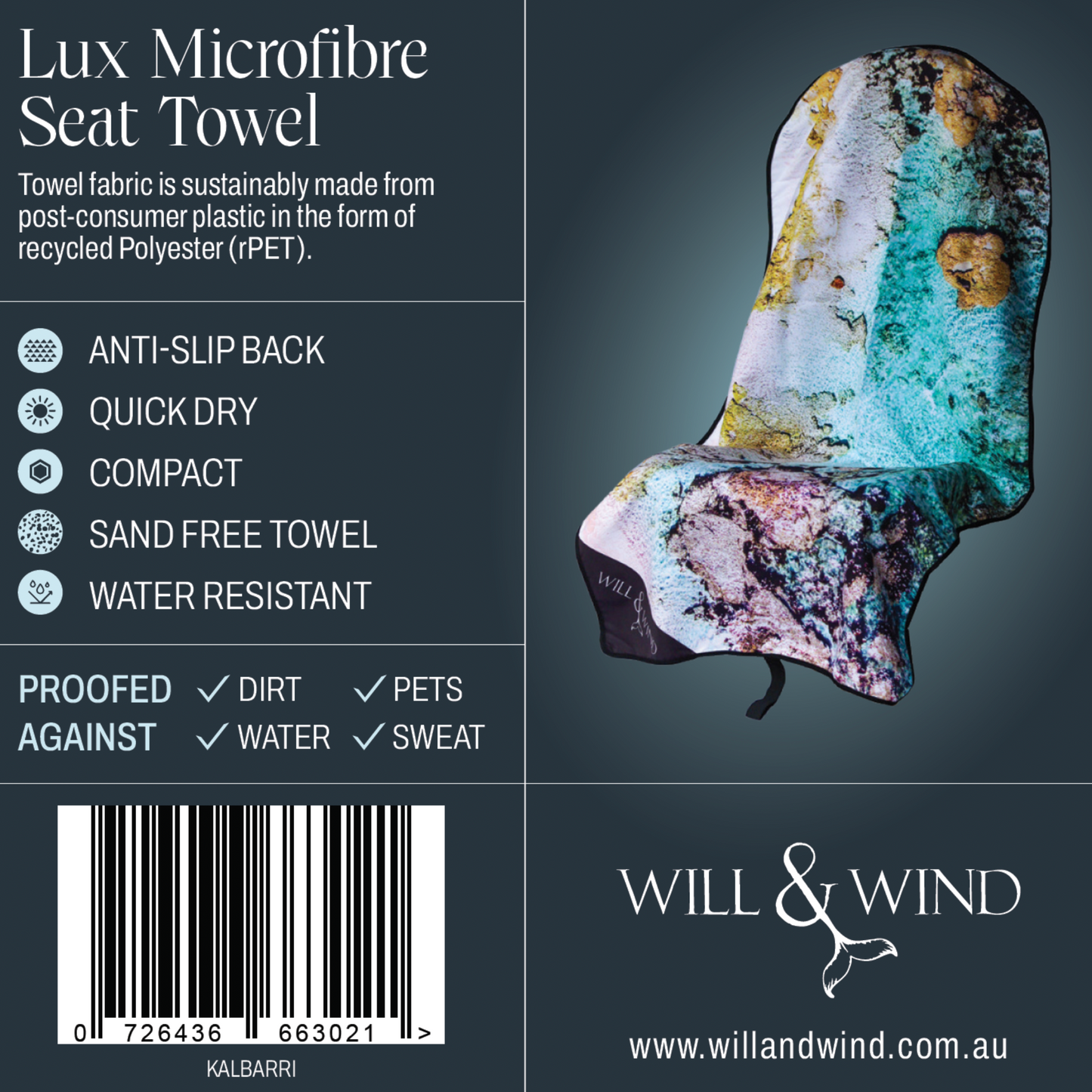 Swing tag for Kalbarri Car Seat Towel by Will and Wind