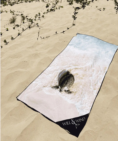 Turtle on Beach Travel Towel