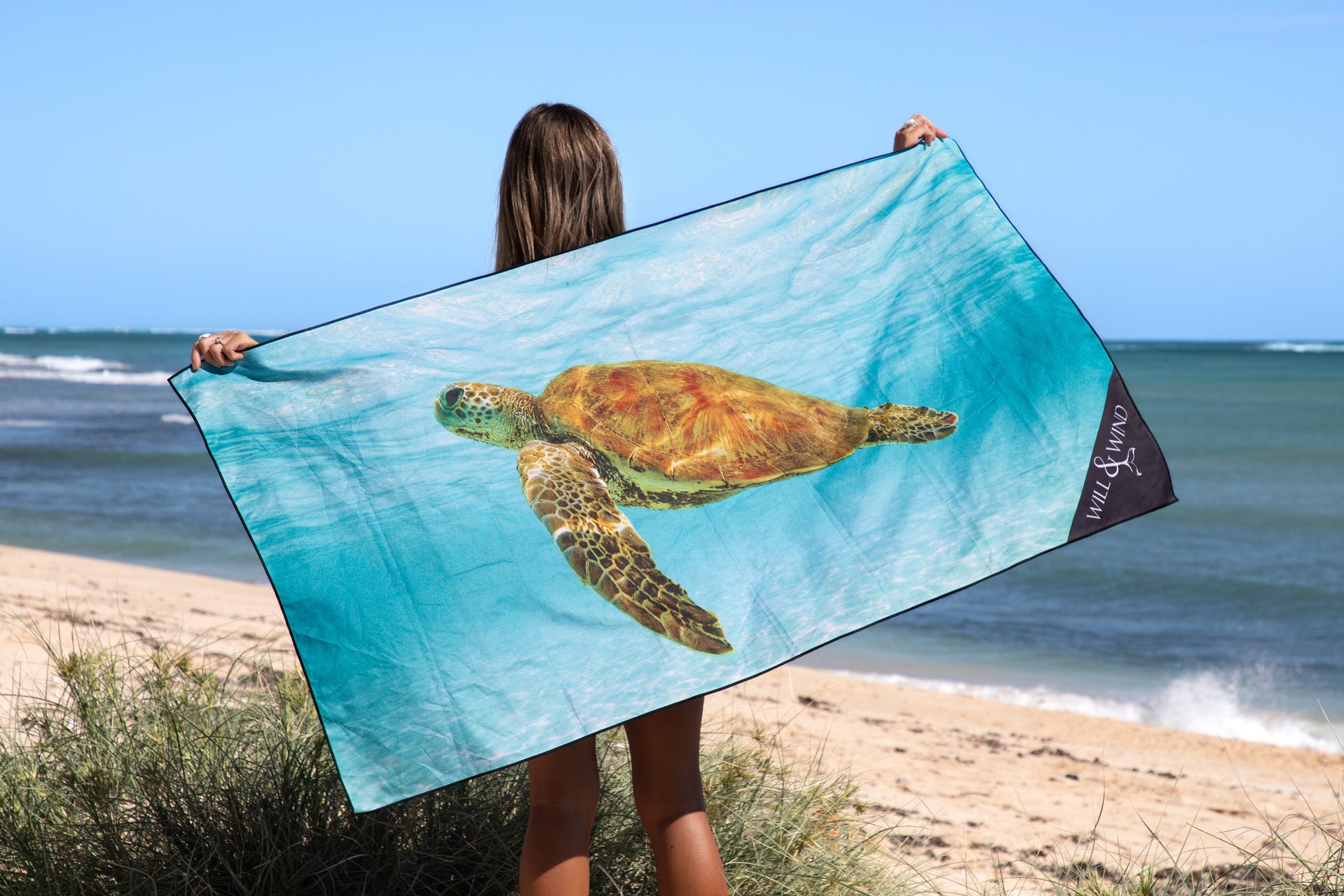 Green Sea Turtle Travel Towel.Inspired by the placid nature of the Ningaloo Green Sea Turtle.This guy gracefully swam out into the blue and followed us around for hours.Sand Free, Quick Dry Travel Towel For the beach, travelling, camping, exercising and more! Sustainably made using post-consumer plastic in the form of recycled Polyester (rPET)in our signature buttery soft Microfiber Suede$64.99Will and Wind